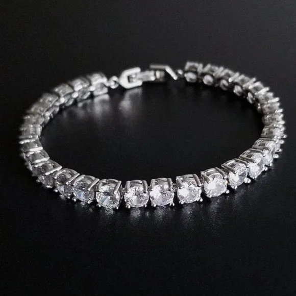 NEW 18K White Gold Plated Round Diamond Bracelet - Picture 1 of 8
